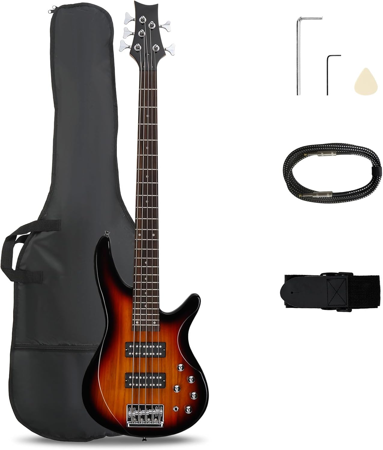 Bag Power Tools - 5-snarige elektrische basgitaar, standaardformaat rechtshandig, palissander